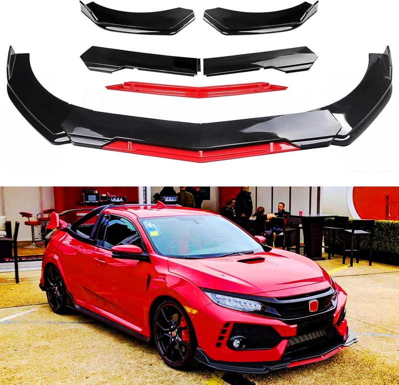 DREAMIZER Universal Front Lip for Car,Adjustable Front Bumper Lip Chin Spoiler Splitter Diffuser Protector Body Kit Compatible with Honda Nissan Toyota Mazda, Black w/Red - Image 1